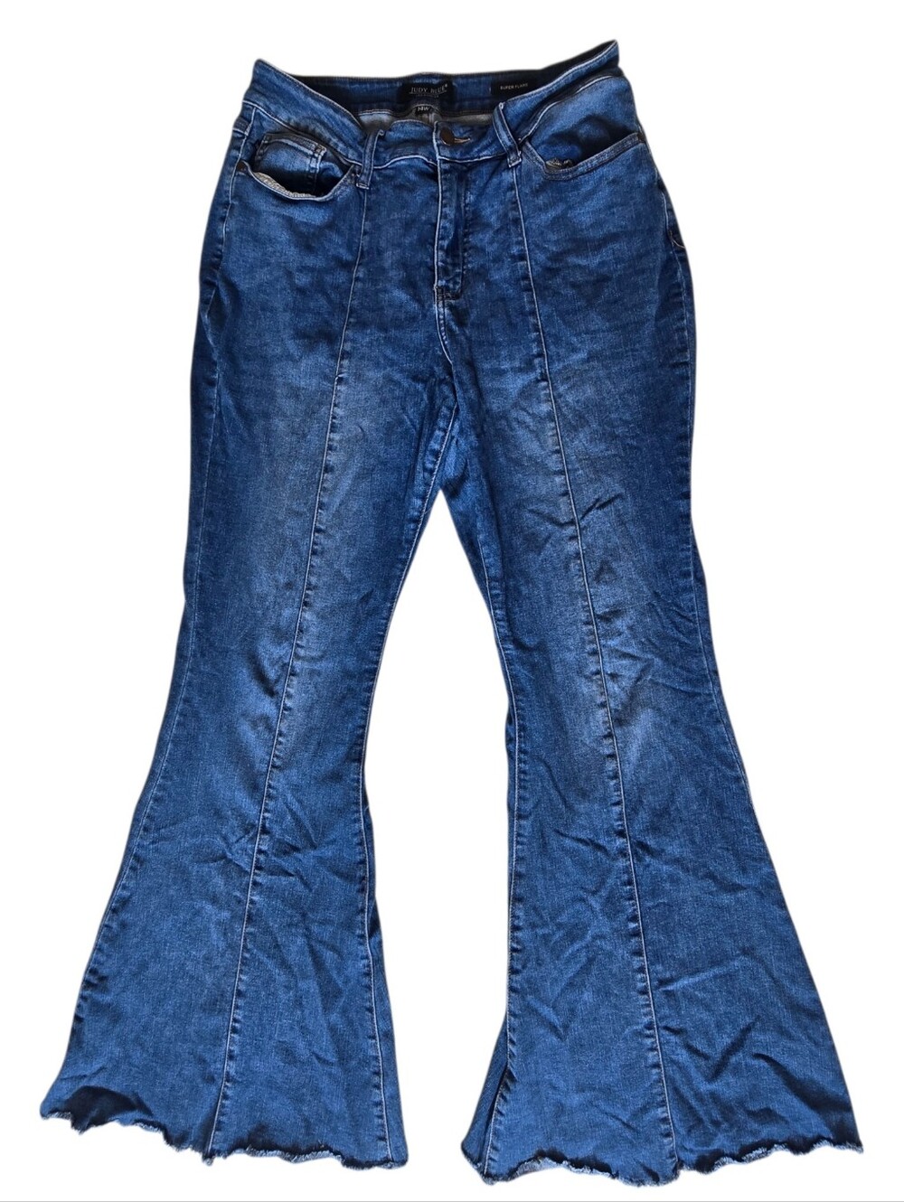 Judy Blue Super Flare Medium Wash Rough Hem Figure Flattering Jeans 14W JB88204